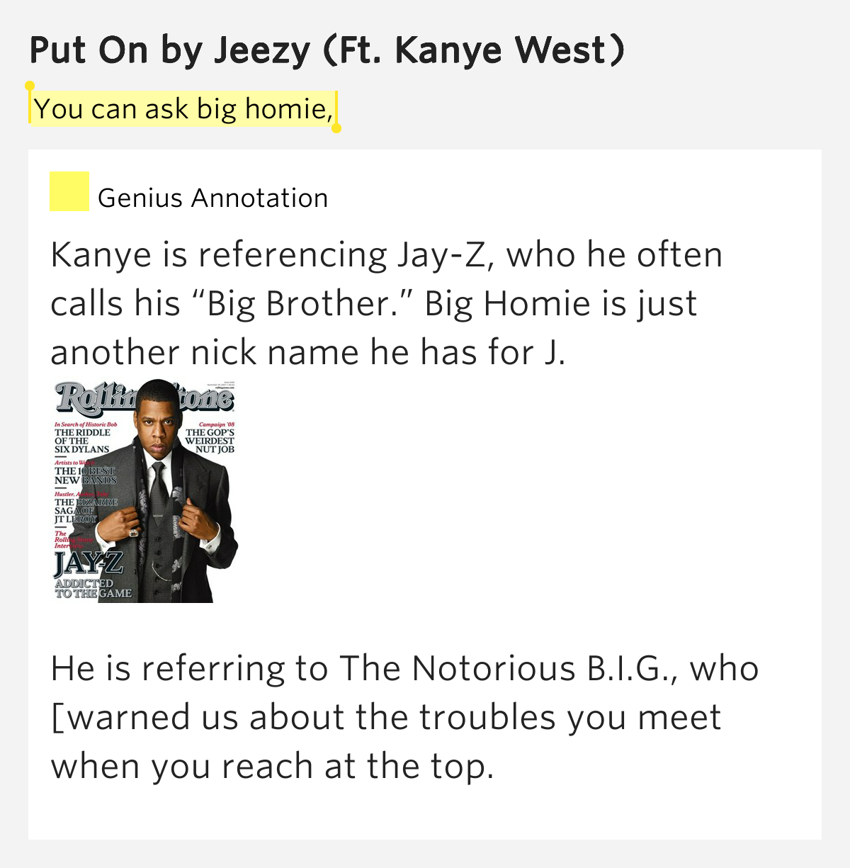 You can ask big homie, Put On Lyrics Meaning
