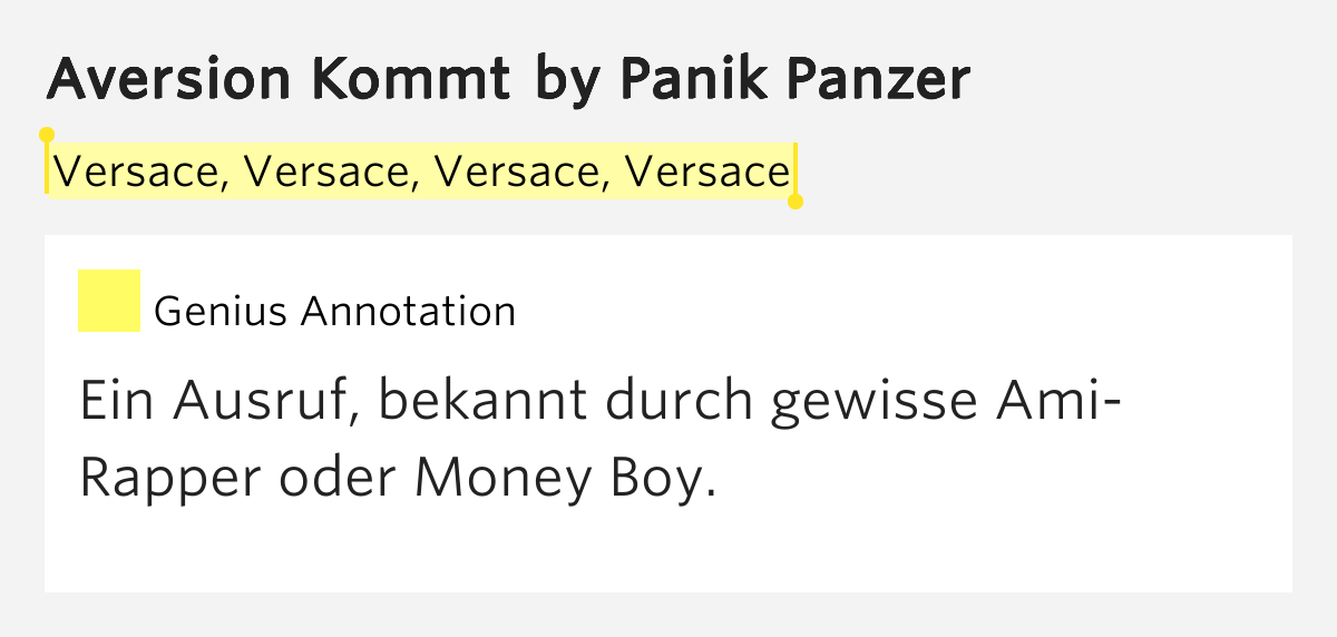 Versace, Versace, Versace, Versace Aversion Kommt Lyrics Meaning