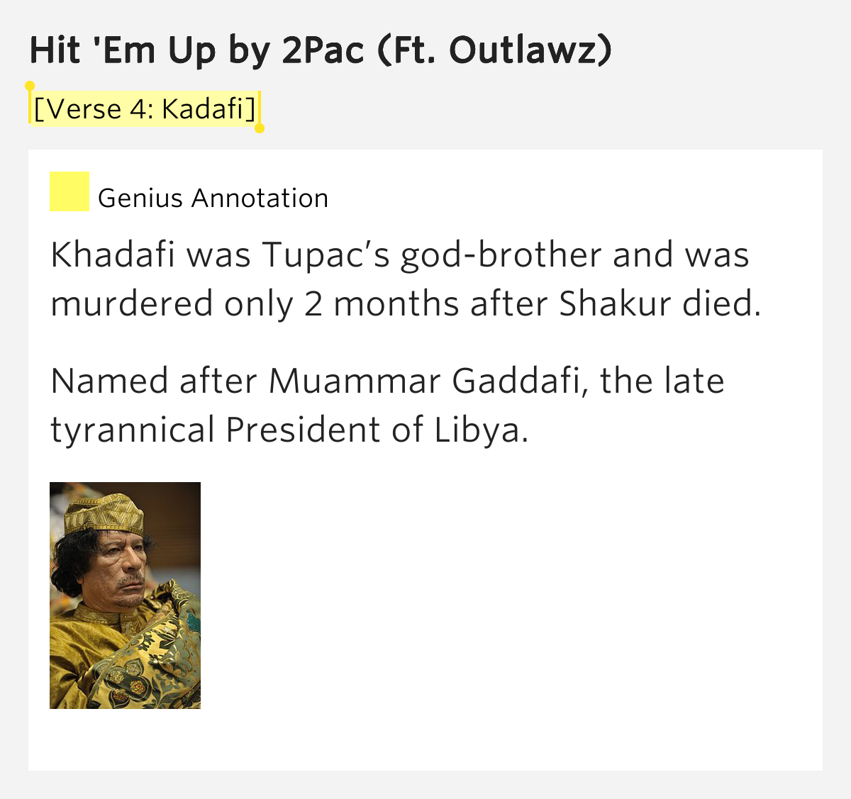 Tupac Shakur Hit Em Up Paroles [Verse 4: Kadafi] – Hit 'Em Up by 2Pac