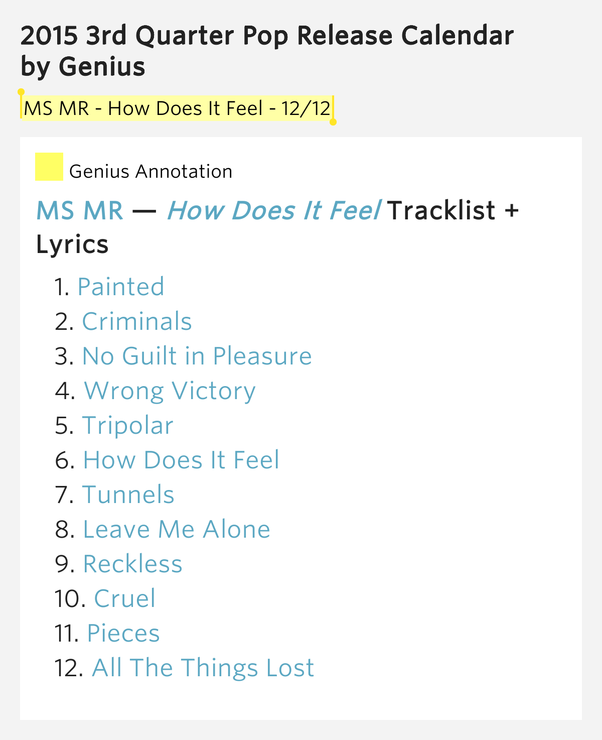 MS MR How Does It Feel 12/12 2015 3rd Quarter Pop Release