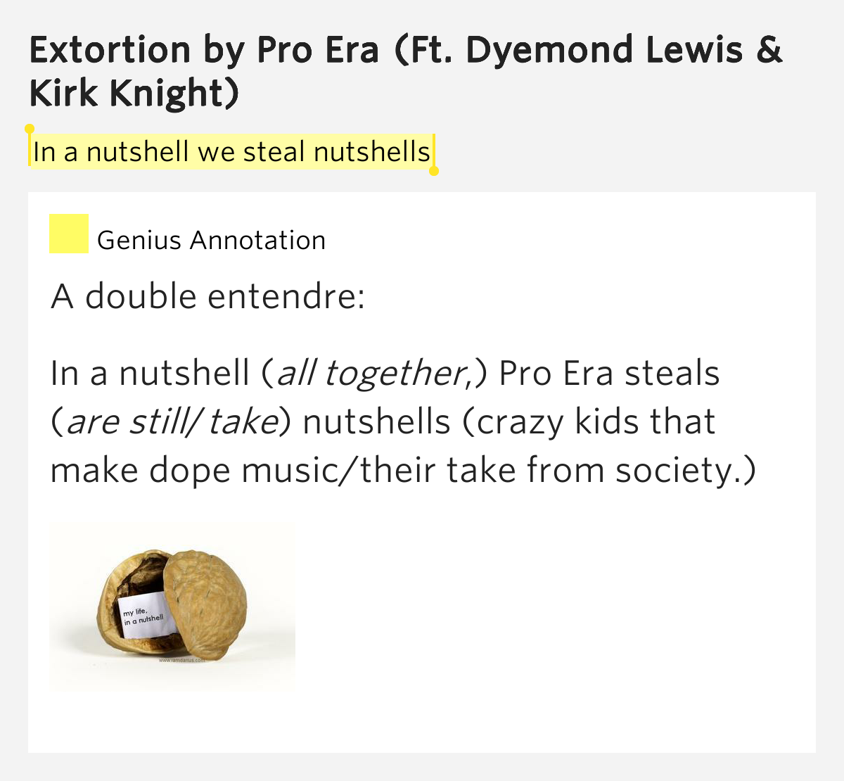 In a nutshell we steal nutshells Extortion Lyrics Meaning