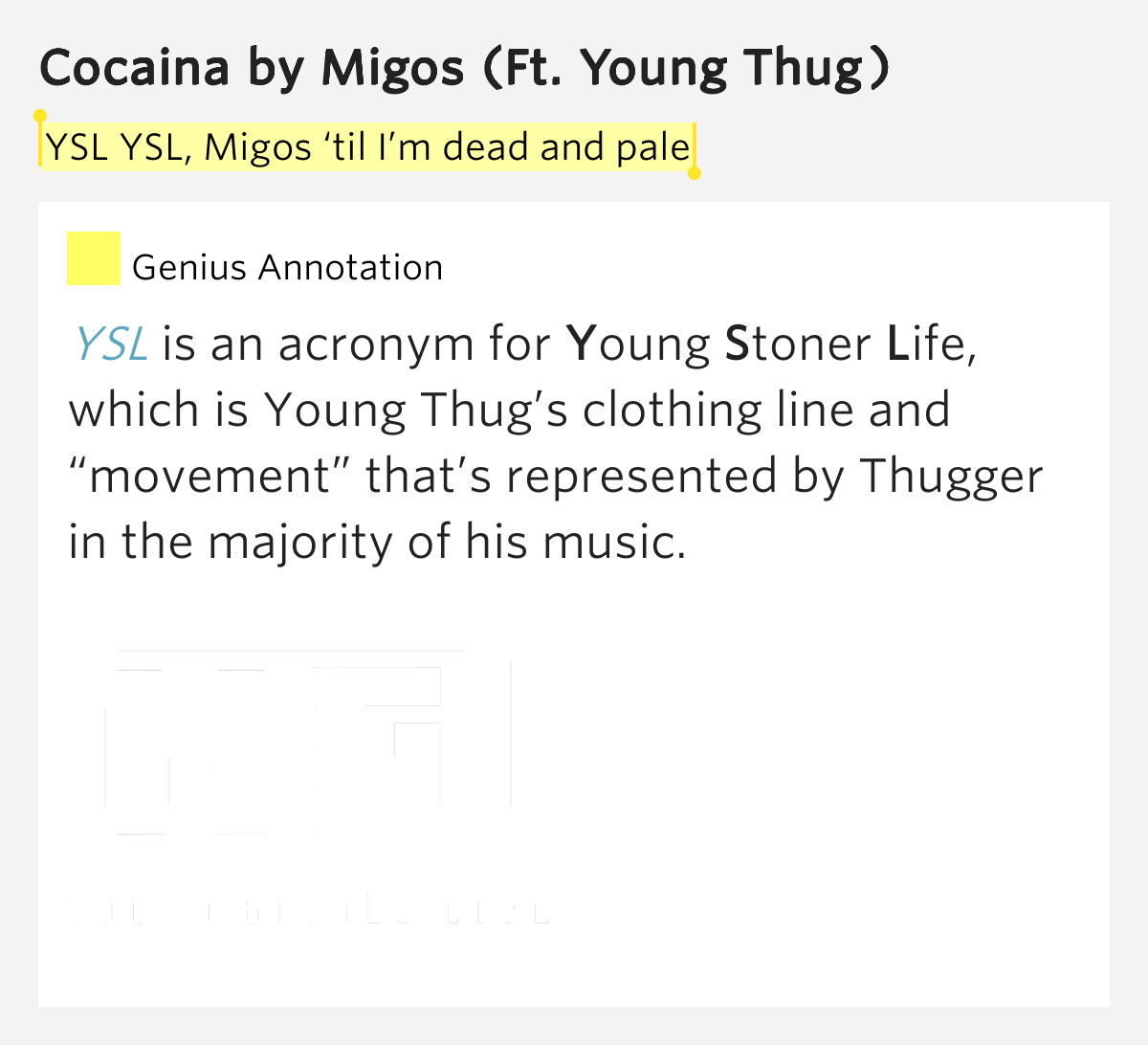 YSL YSL, Migos ‘til I’m dead and pale Cocaina Lyrics Meaning
