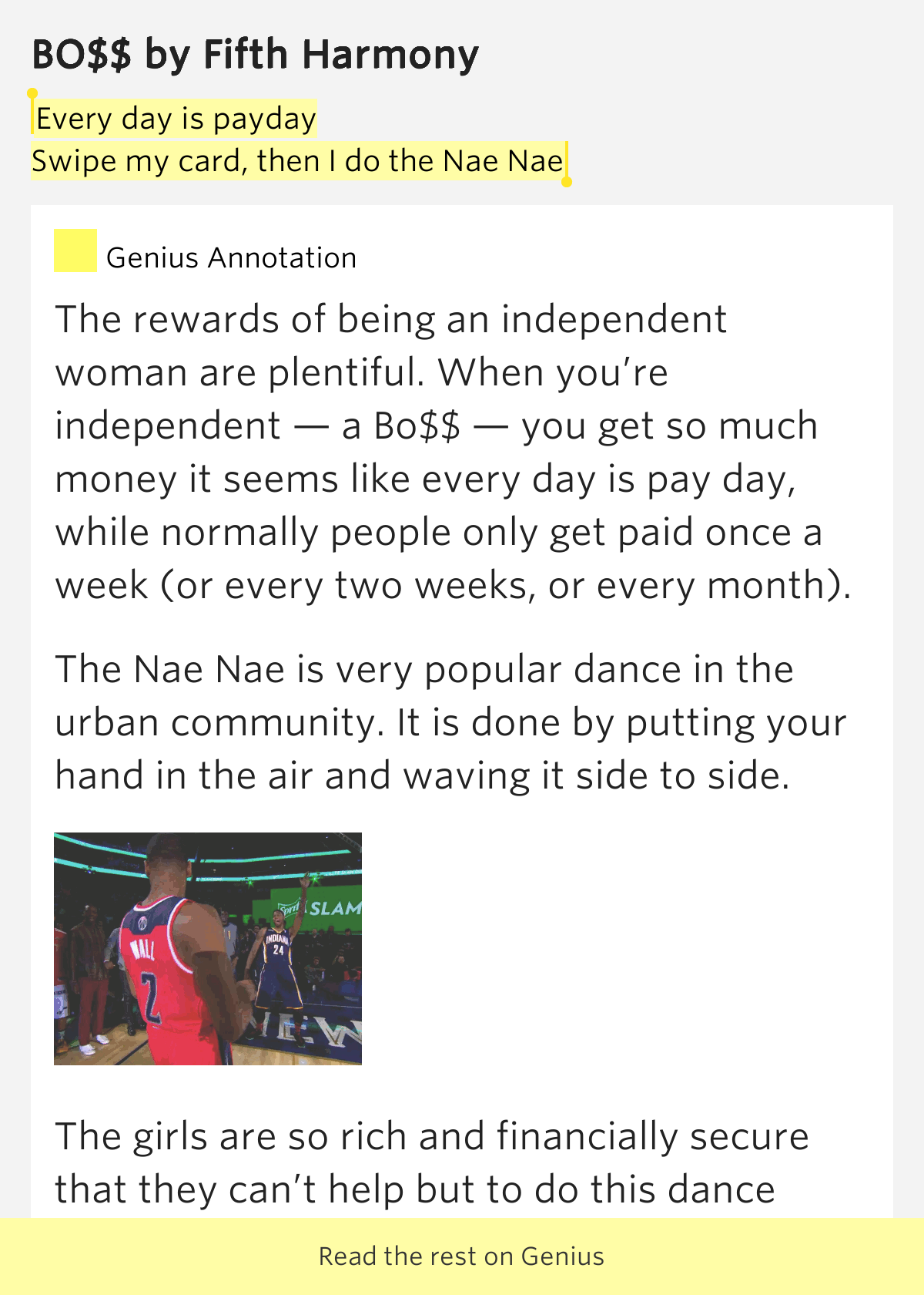 Every day is payday / Swipe my card, then I do the Nae Nae BO