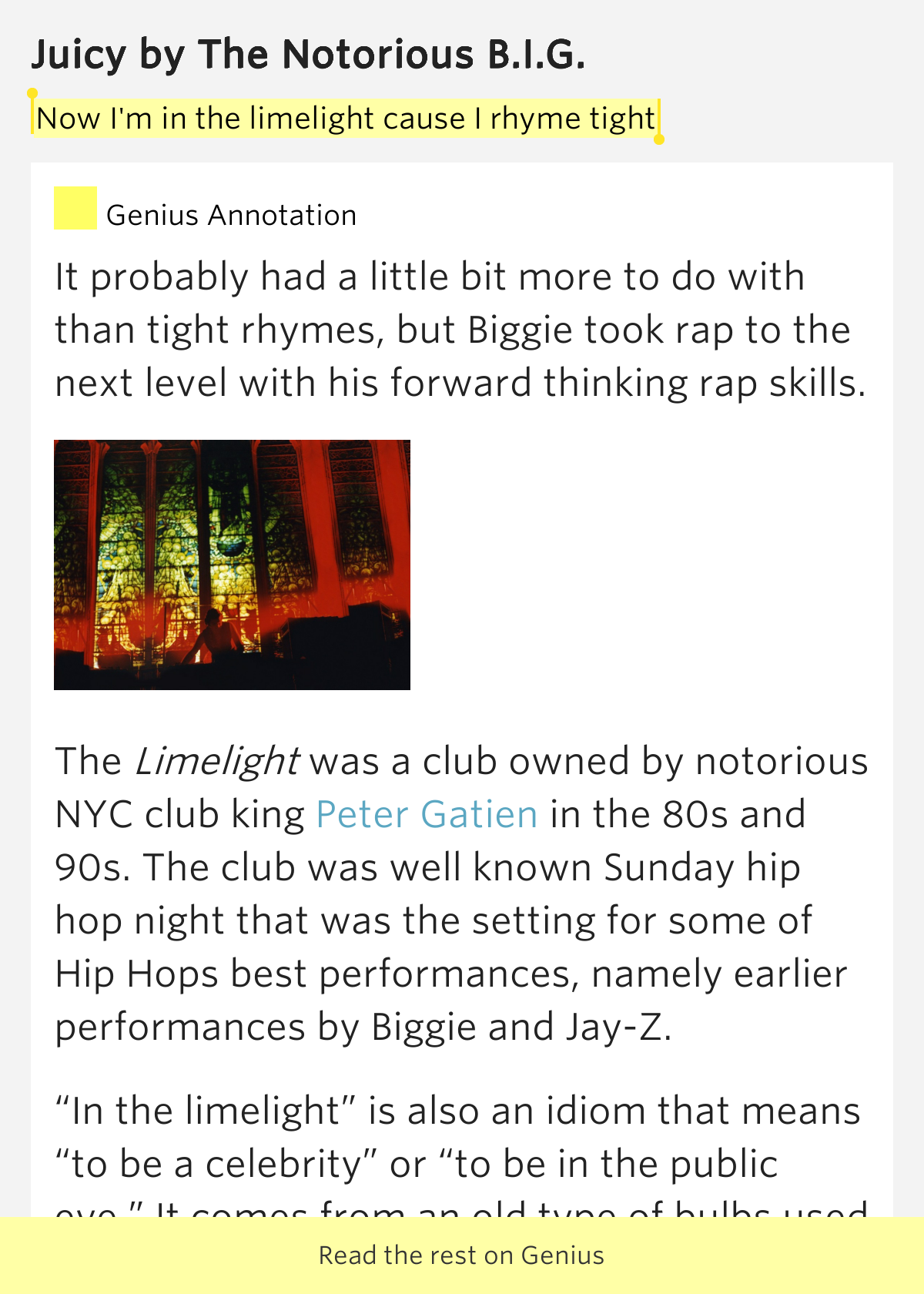 Now I'm in the limelight cause I rhyme tight Juicy Lyrics Meaning