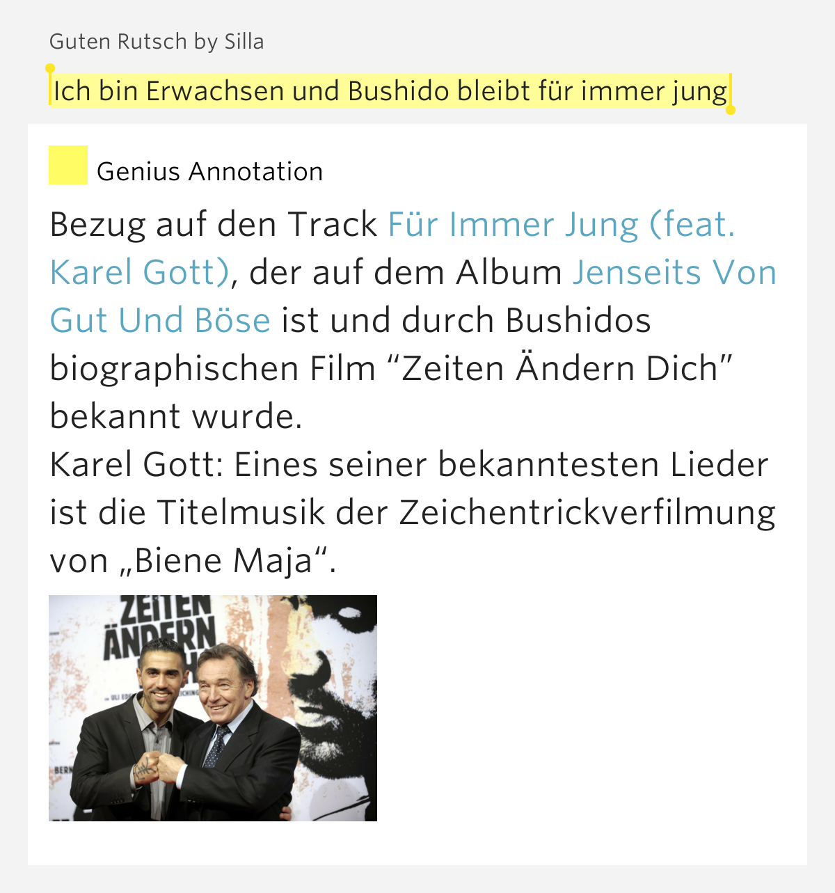 Bushido Feat Karel Gott Für Immer Jung Text Ich bin Erwachsen und Bushido bleibt für immer jung – Guten Rutsch