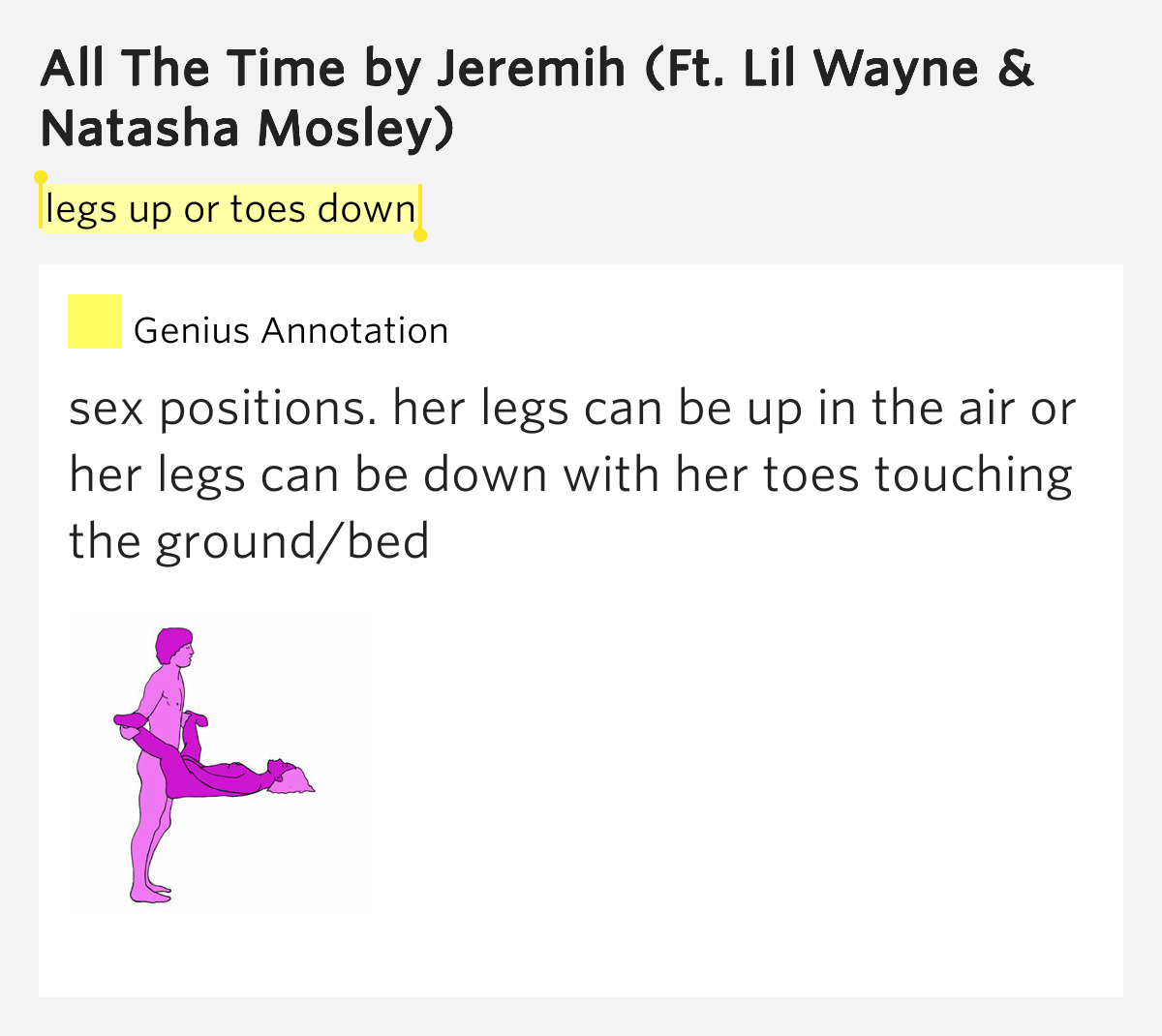 Legs up or toes down All The Time Lyrics Meaning
