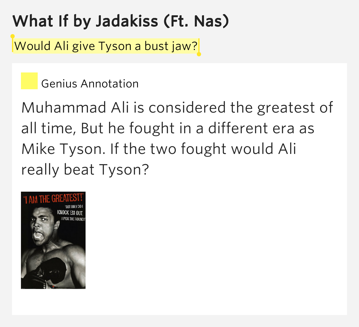 Would Ali give Tyson a bust jaw? What If Lyrics Meaning