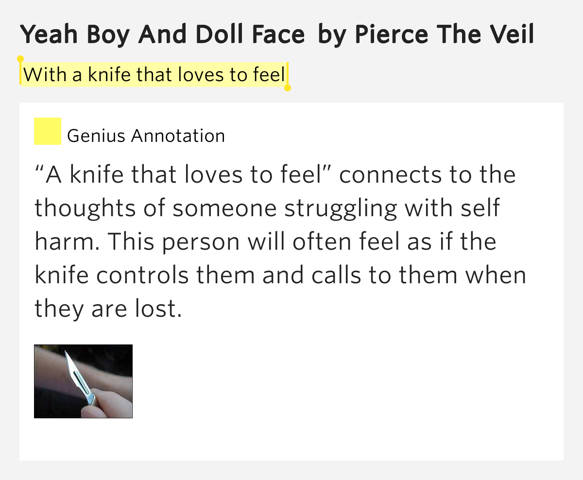With a knife that loves to feel Yeah Boy And Doll Face Lyrics Meaning