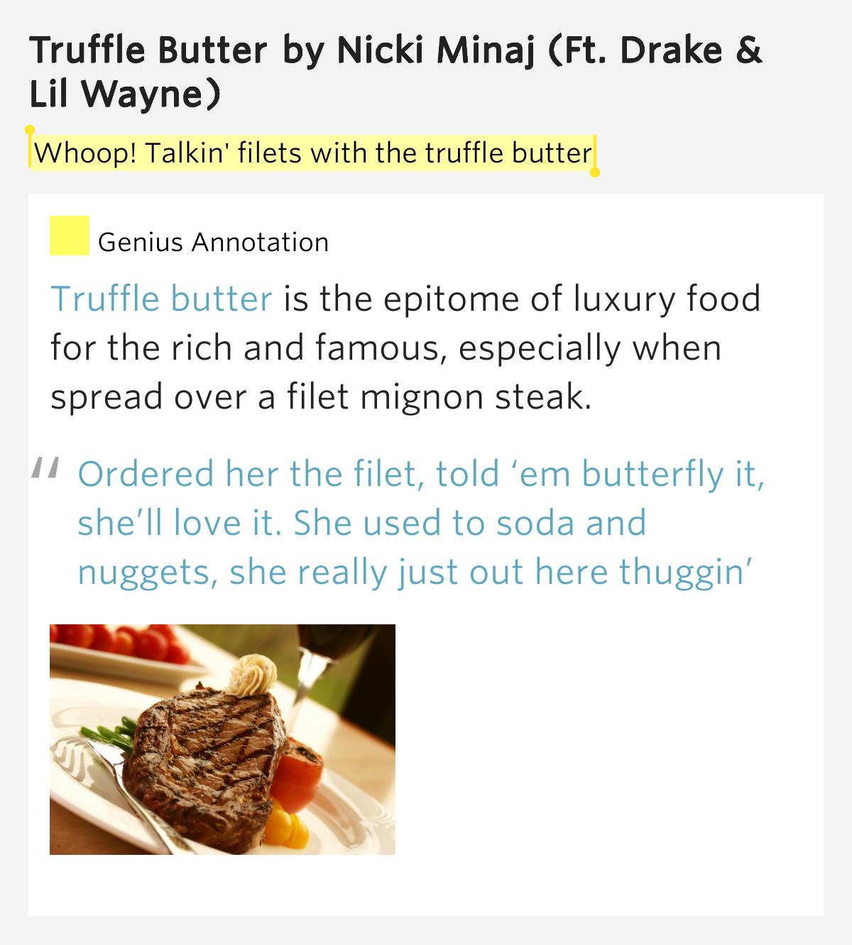 Whoop! Talkin' filets with the truffle butter Truffle Butter Lyrics