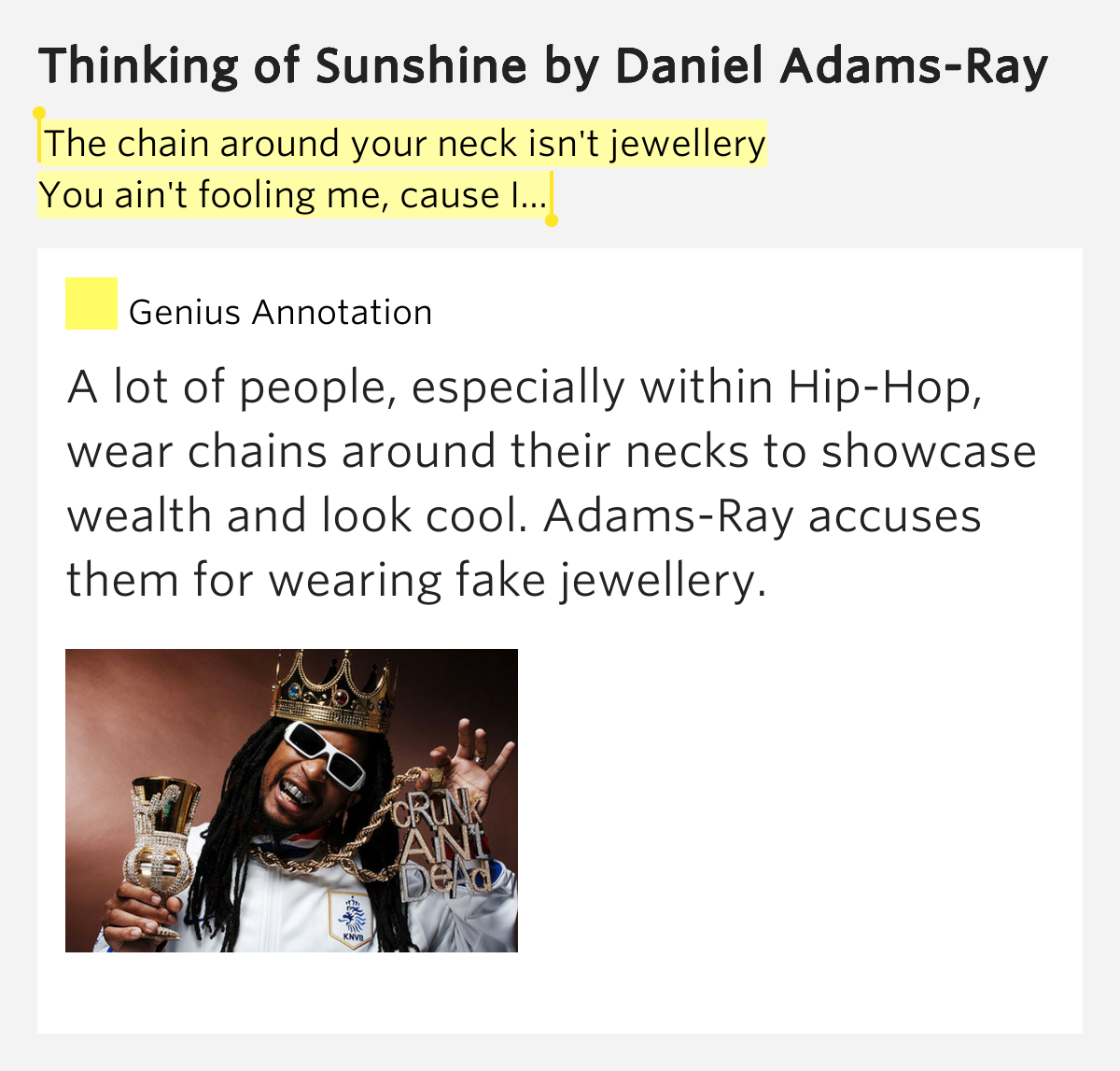 The chain around your neck isn't jewellery.. Thinking of Sunshine