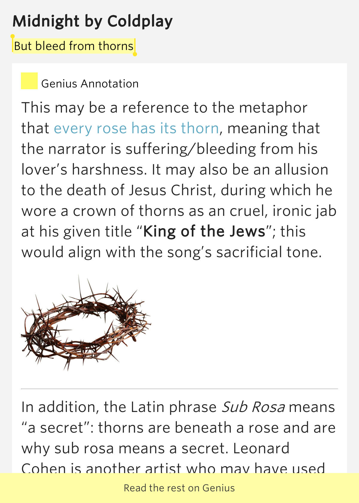 But bleed from thorns Midnight Lyrics Meaning