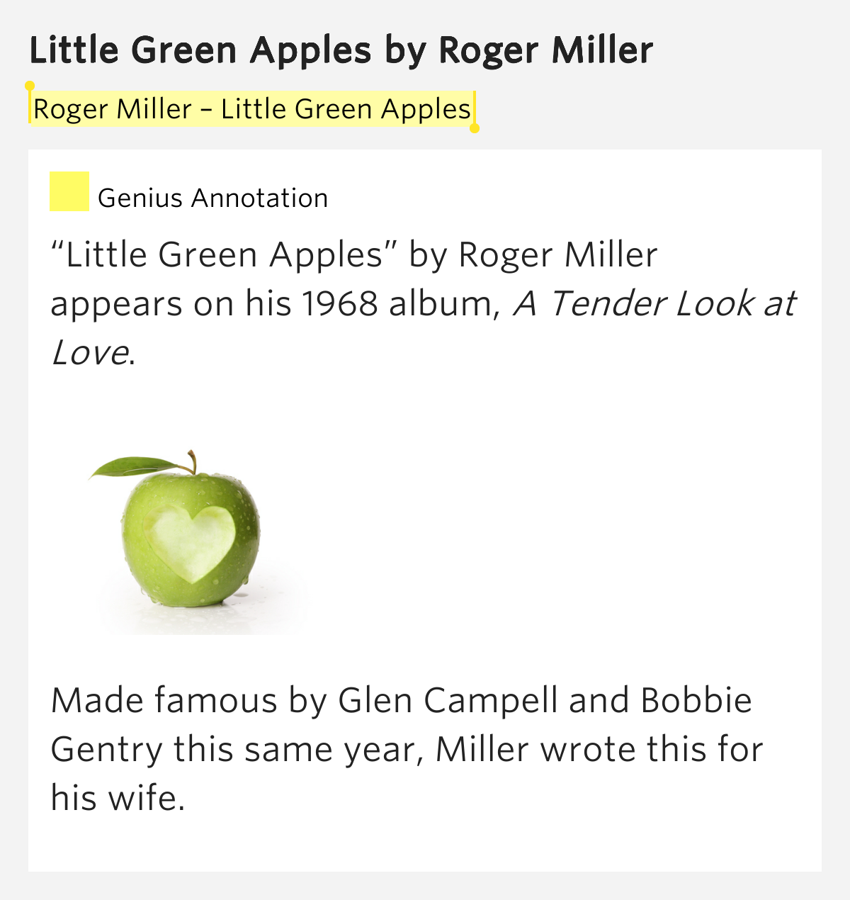 Roger Miller Little Green Apples Little Green Apples