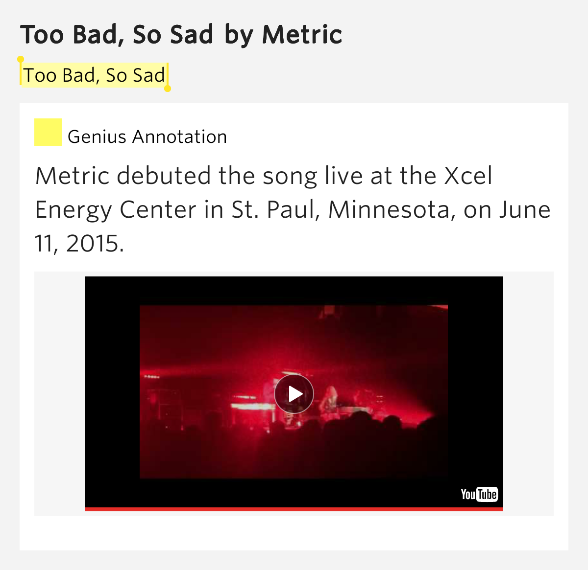 Metric - Too Bad So Sad Metric - Too Bad So Sad