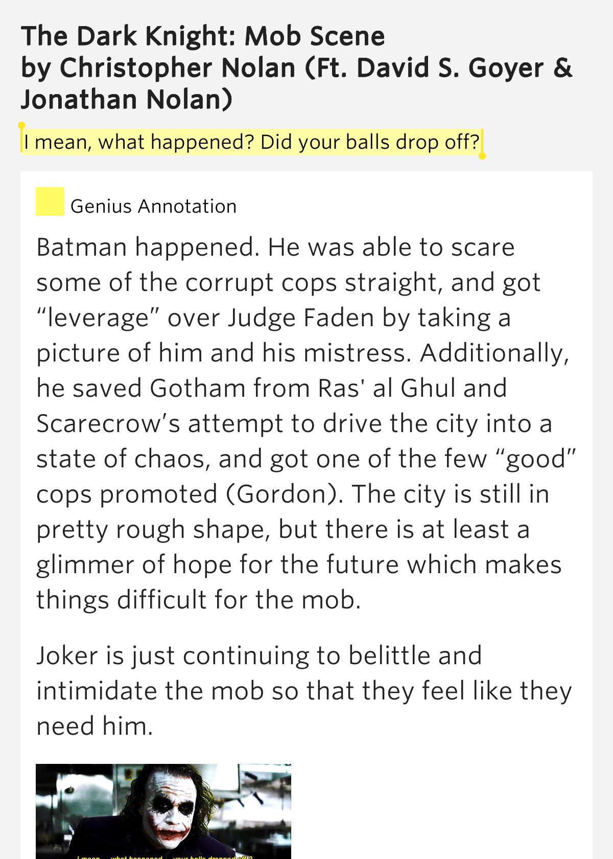 I mean, what happened? Did your balls drop off? The Dark Knight Mob
