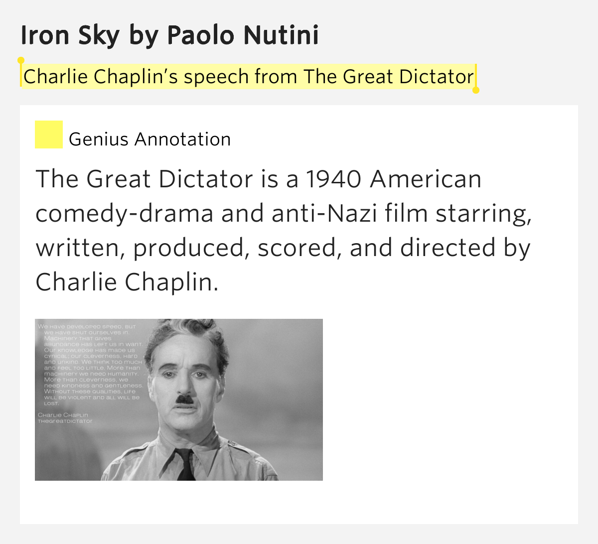 Charlie Chaplin’s speech from The Great Dictator / “To those who can ...