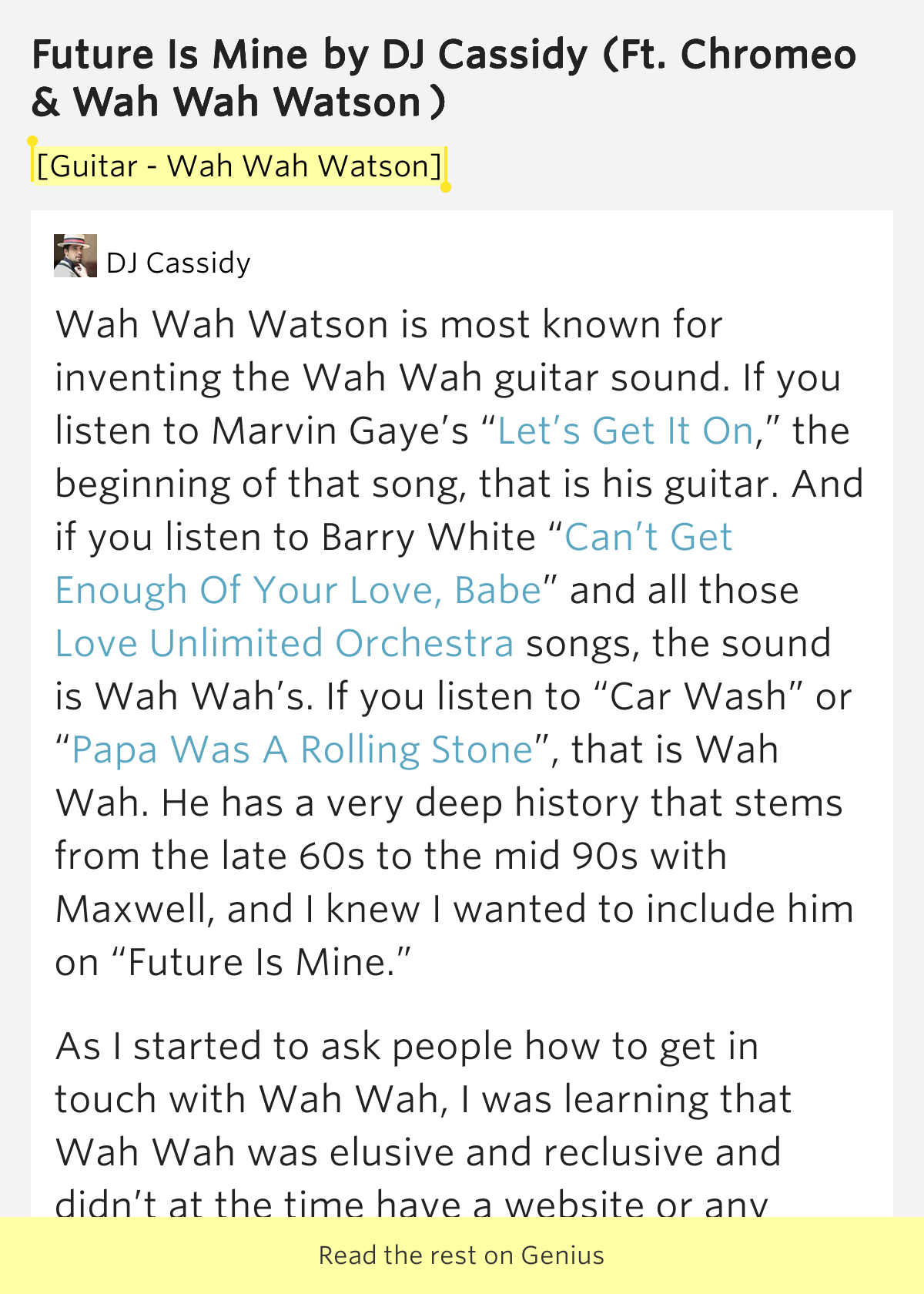 [Guitar Wah Wah Watson] Future Is Mine Lyrics Meaning