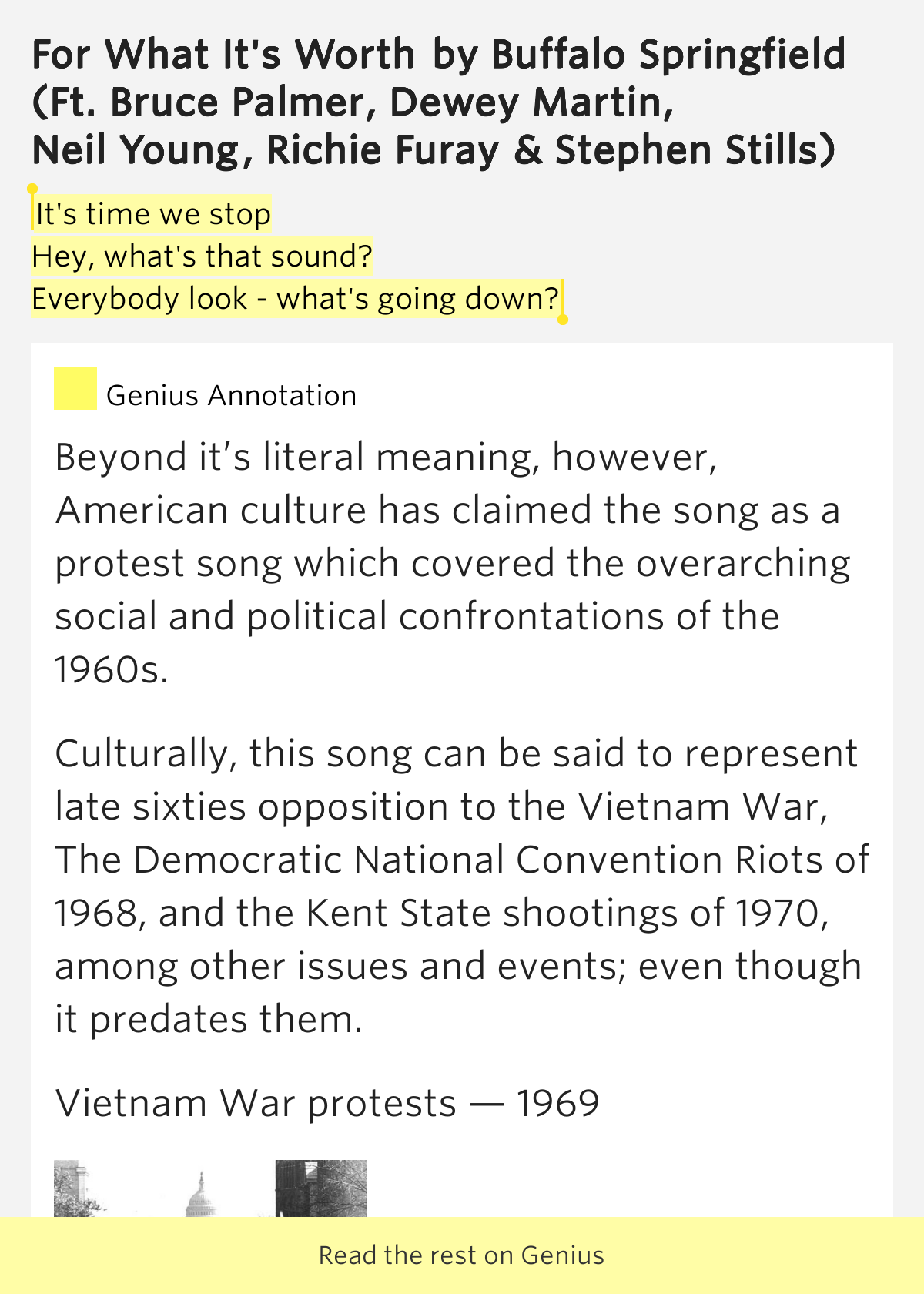 It's time we stop / Hey, what's that sound?.. For What It's Worth
