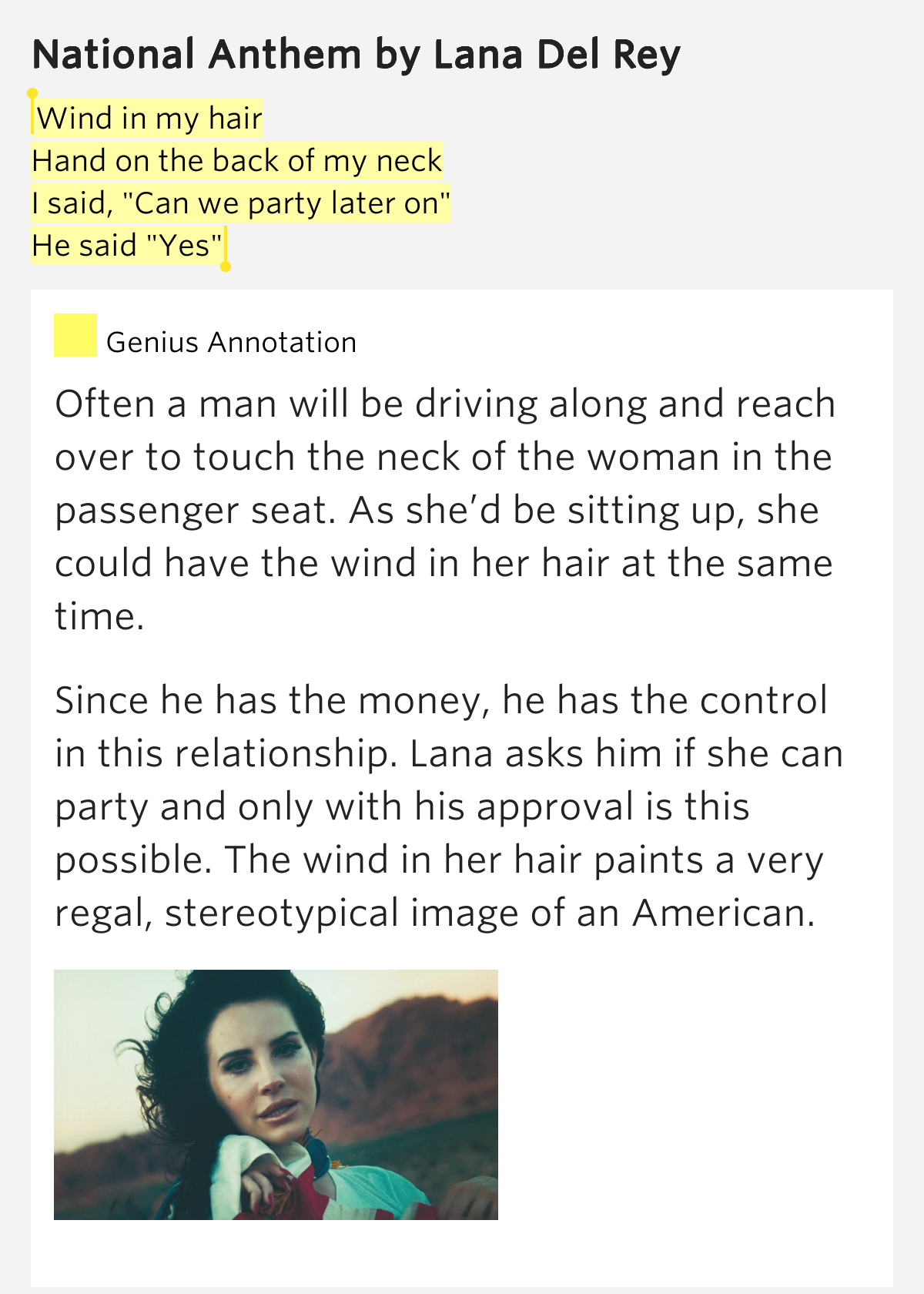 National Anthem Lana Del Rey Lyrics Meaning