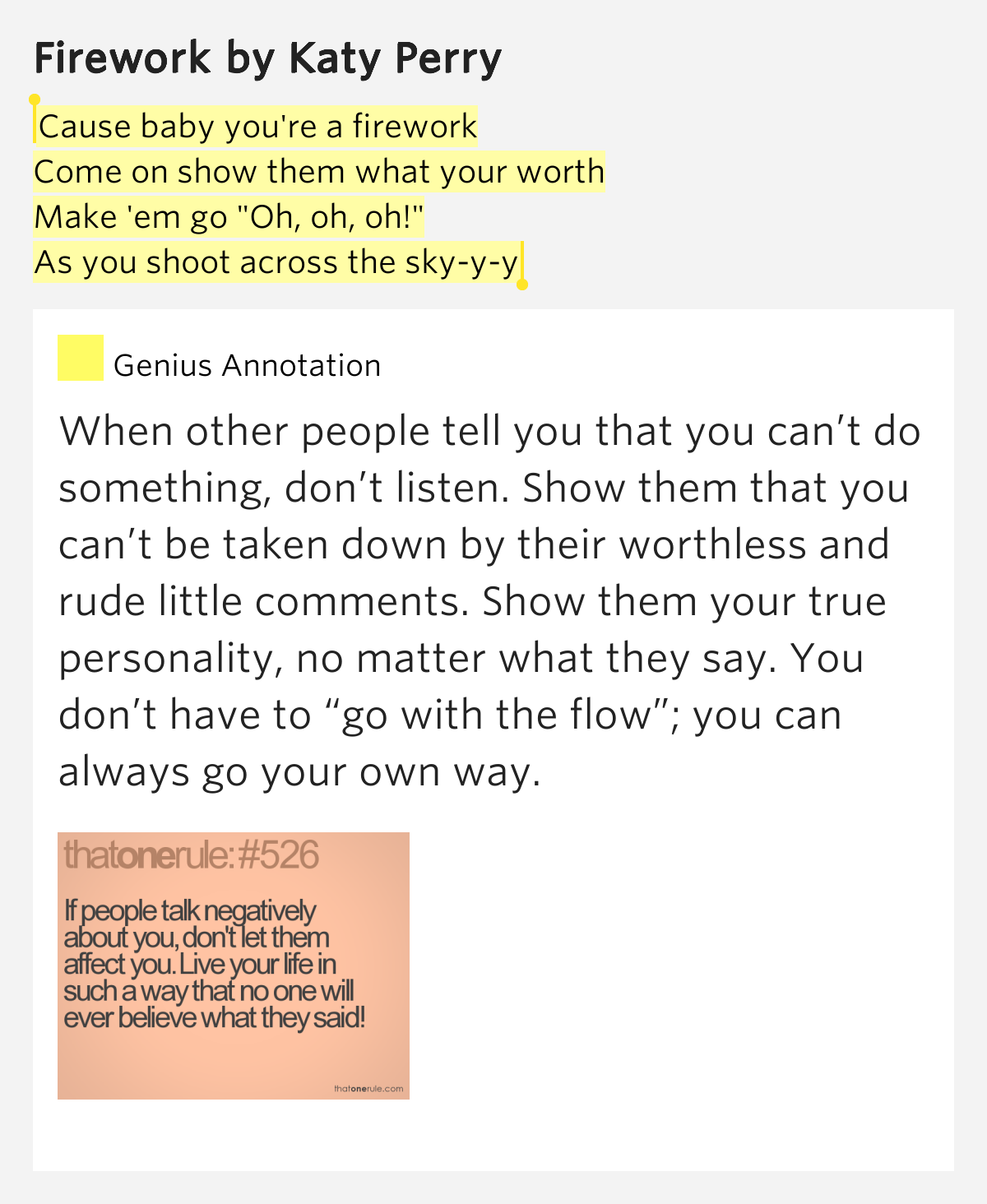 Cause baby you're a firework / Come on show them what.. Firework