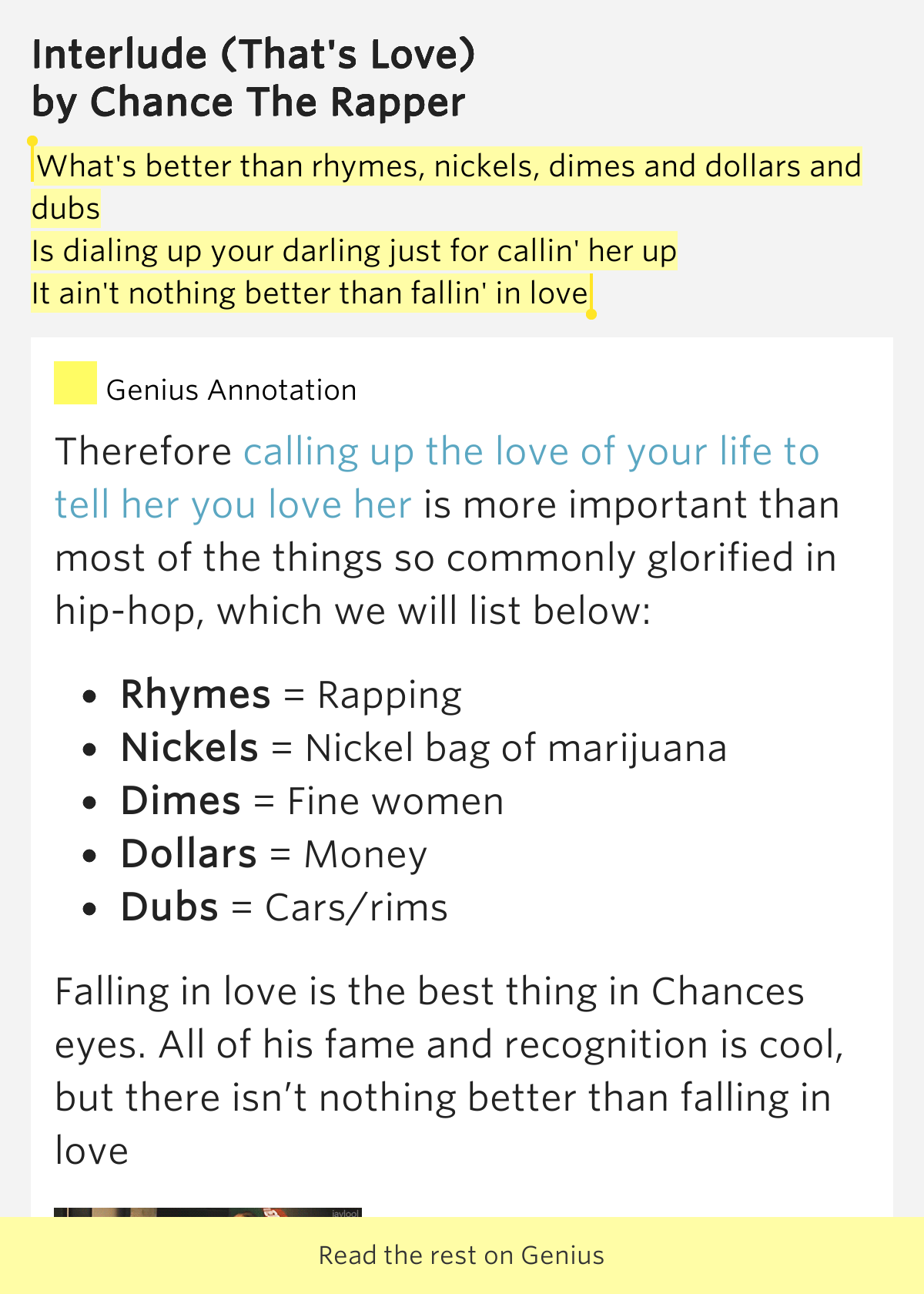 What's better than rhymes, nickels,.. Interlude (That's Love)