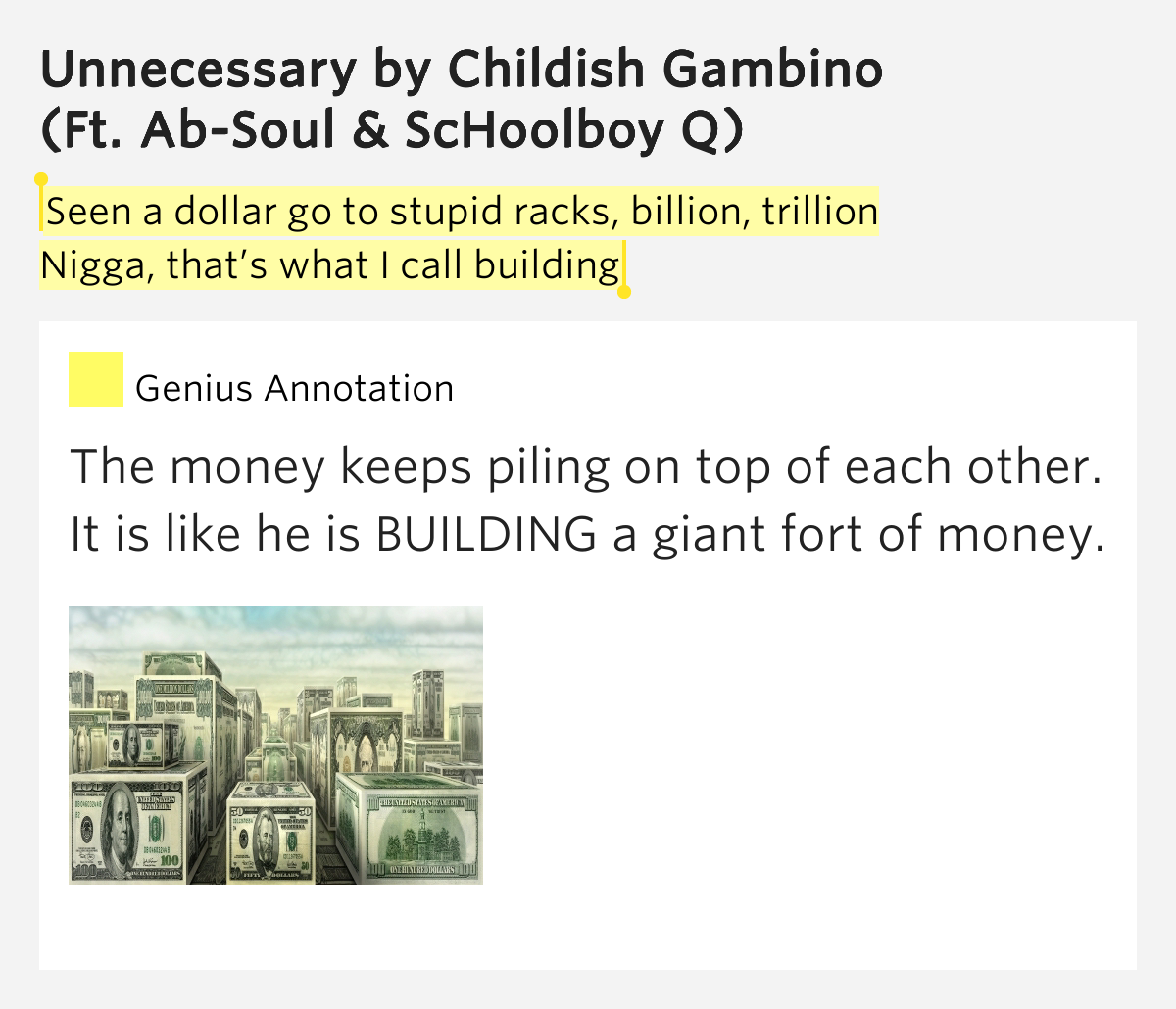 childish gambino unnecessary lyrics seen a dollar go to stupid racks billion trillion childish gambino unnecessary lyrics seen a dollar go to stupid racks billion trillion