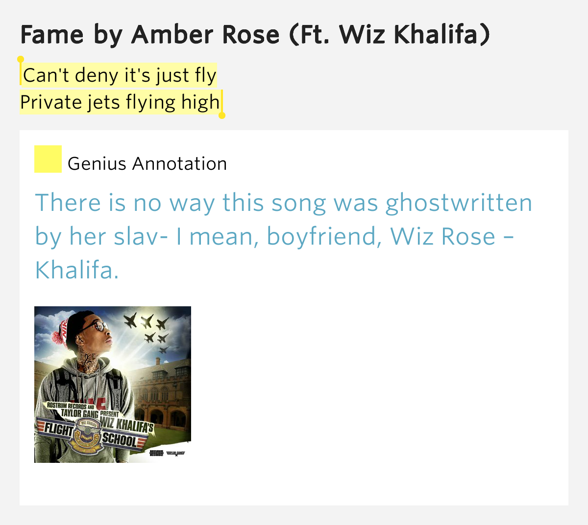 Can't deny it's just fly / Private jets flying high Fame Lyrics Meaning