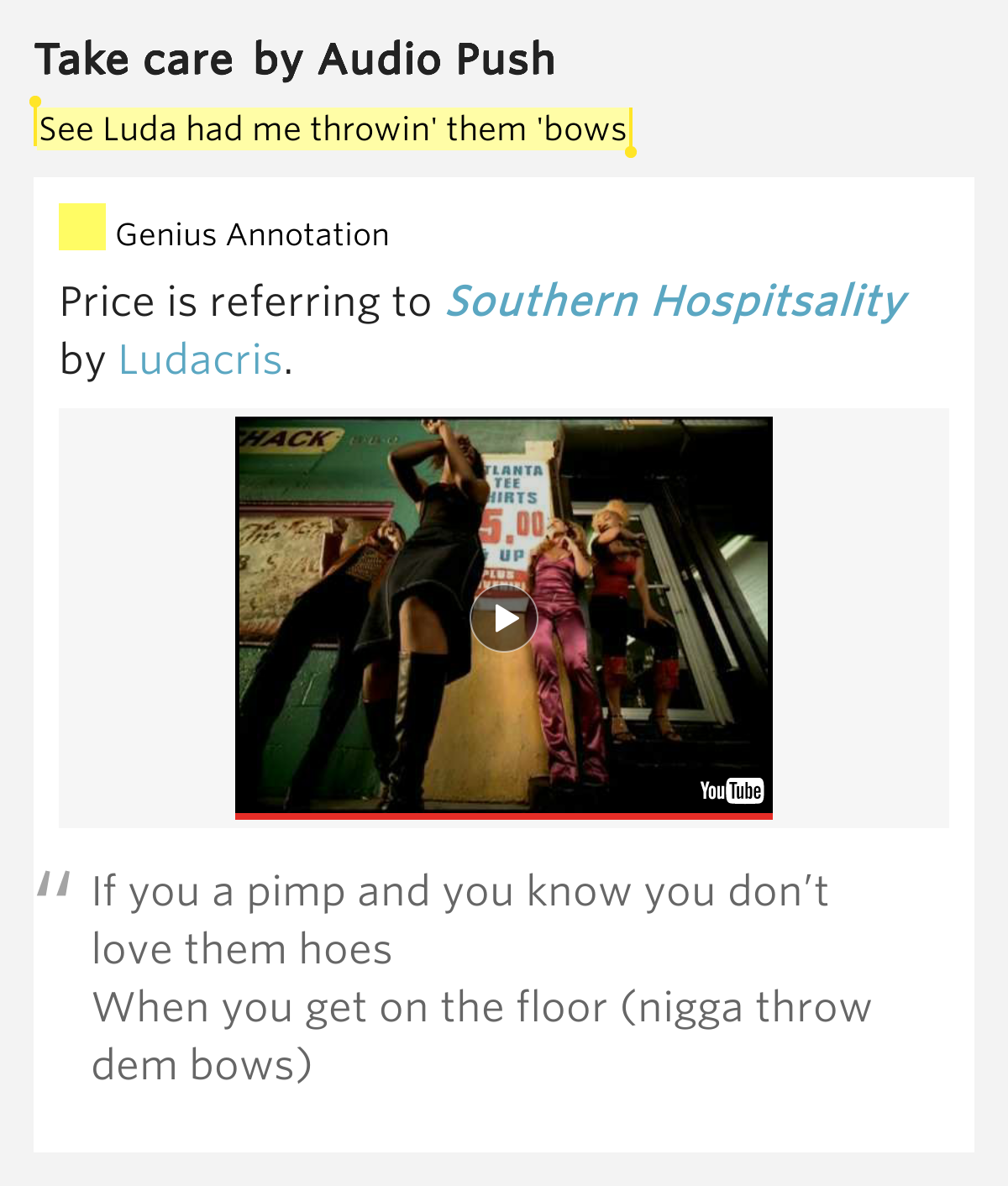 See Luda had me throwin' them 'bows Take care by Audio Push