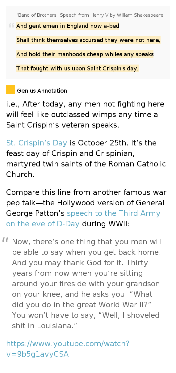 And gentlemen in England.. "Band of Brothers" Speech from Henry V