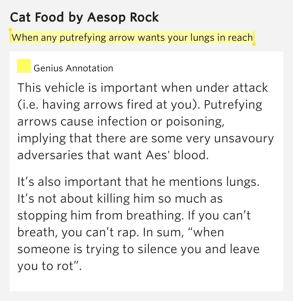 When any putrefying arrow wants your lungs in reach Cat Food Lyrics