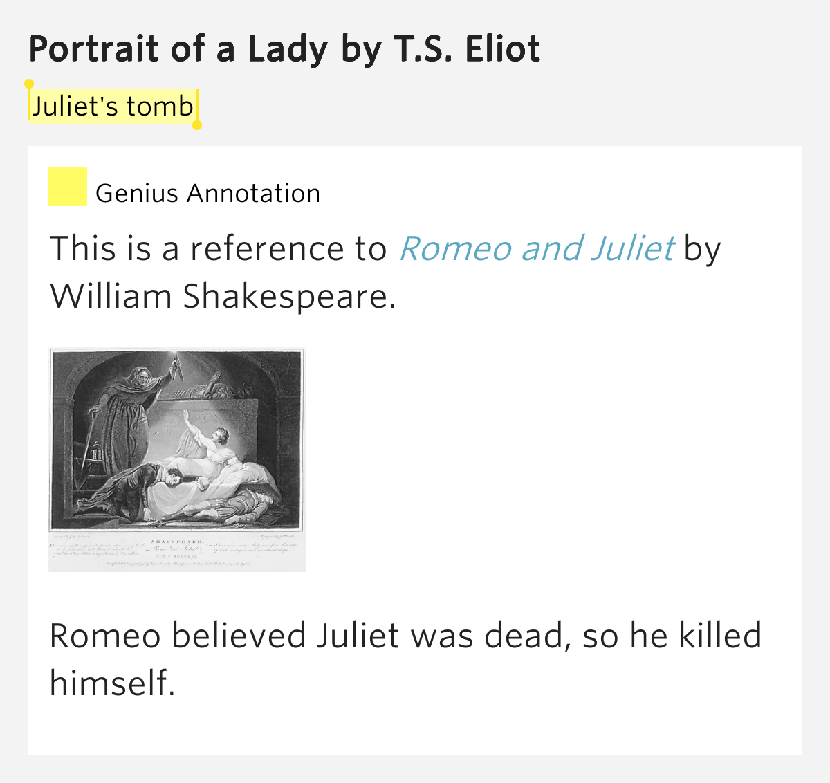 Juliet's tomb Portrait of a Lady by T.S. Eliot