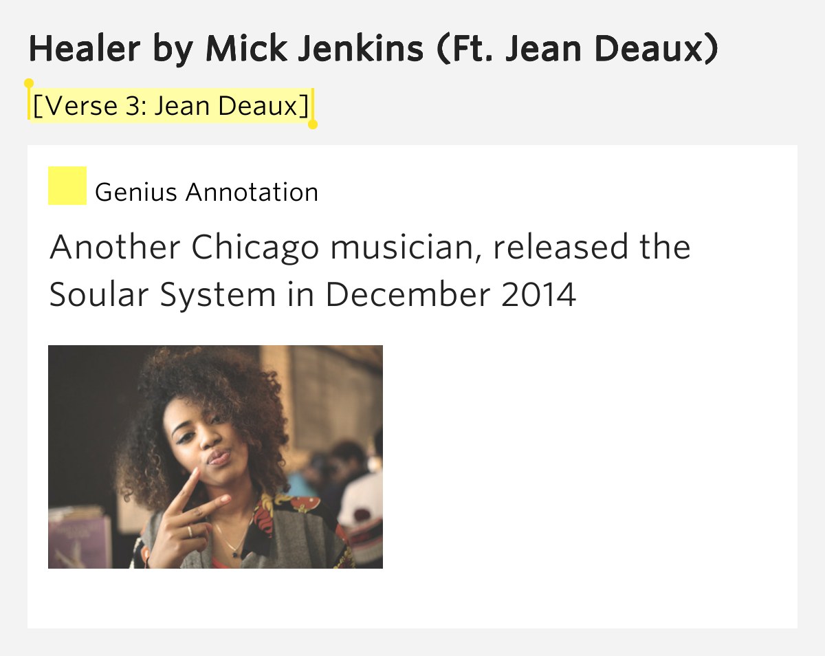 [Verse 3 Jean Deaux] Healer by Mick Jenkins