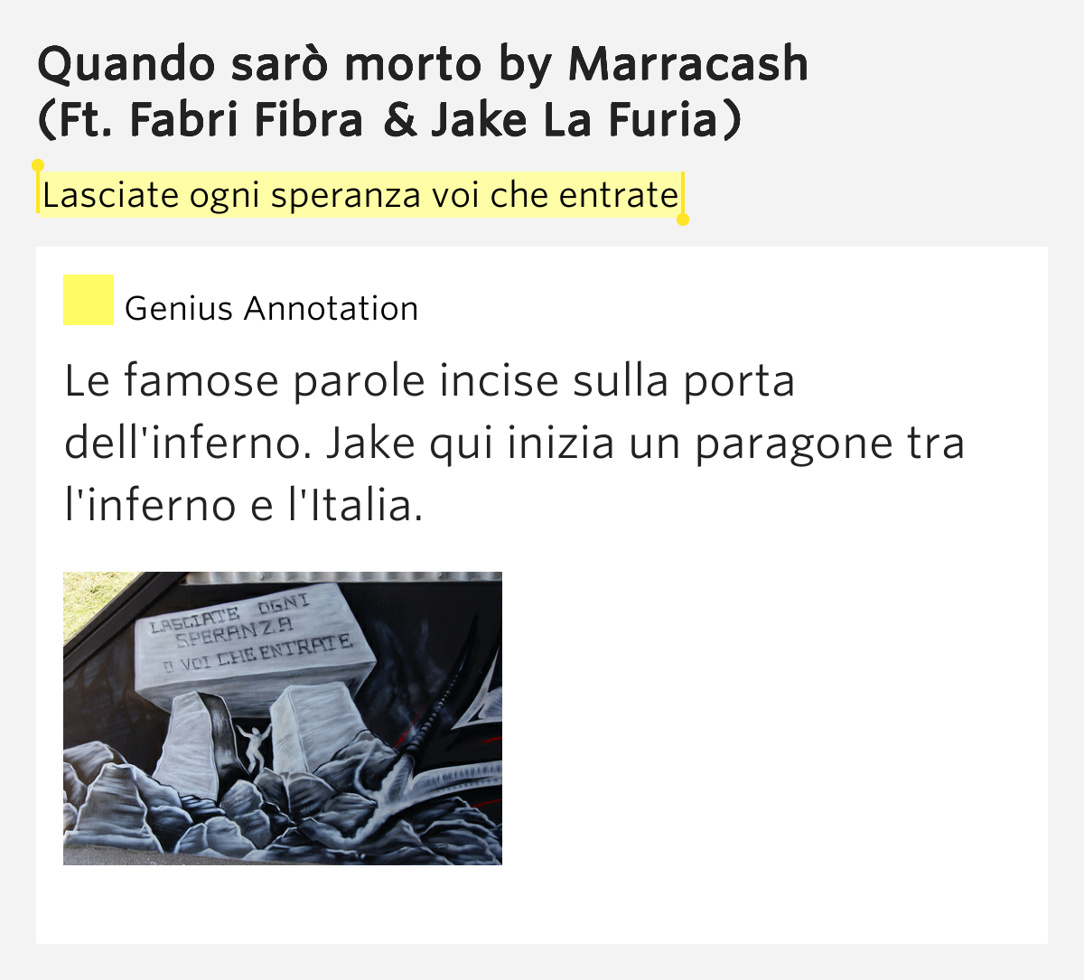 Lasciate ogni speranza voi che entrate Quando sarò morto Lyrics Meaning