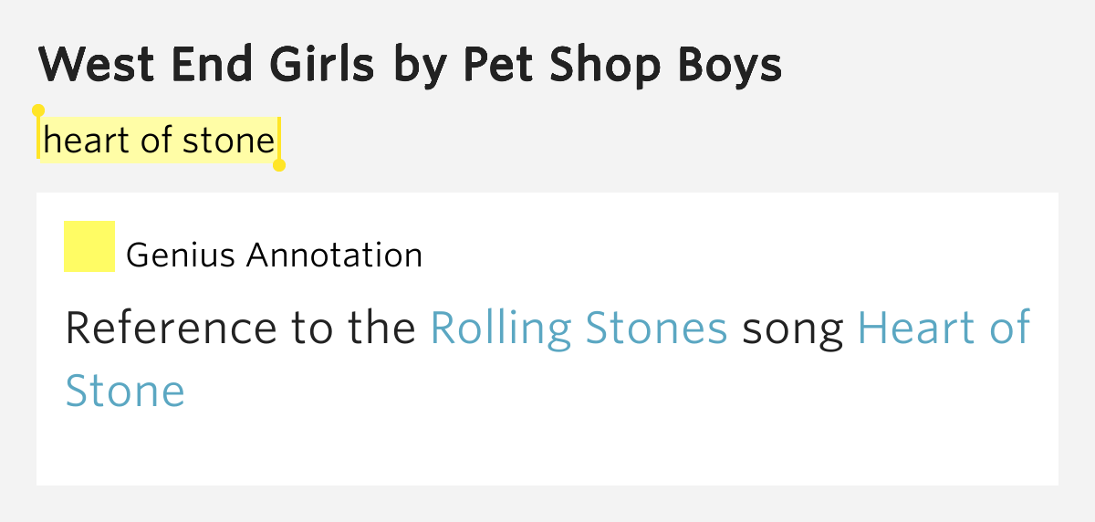 Heart of stone West End Girls Lyrics Meaning