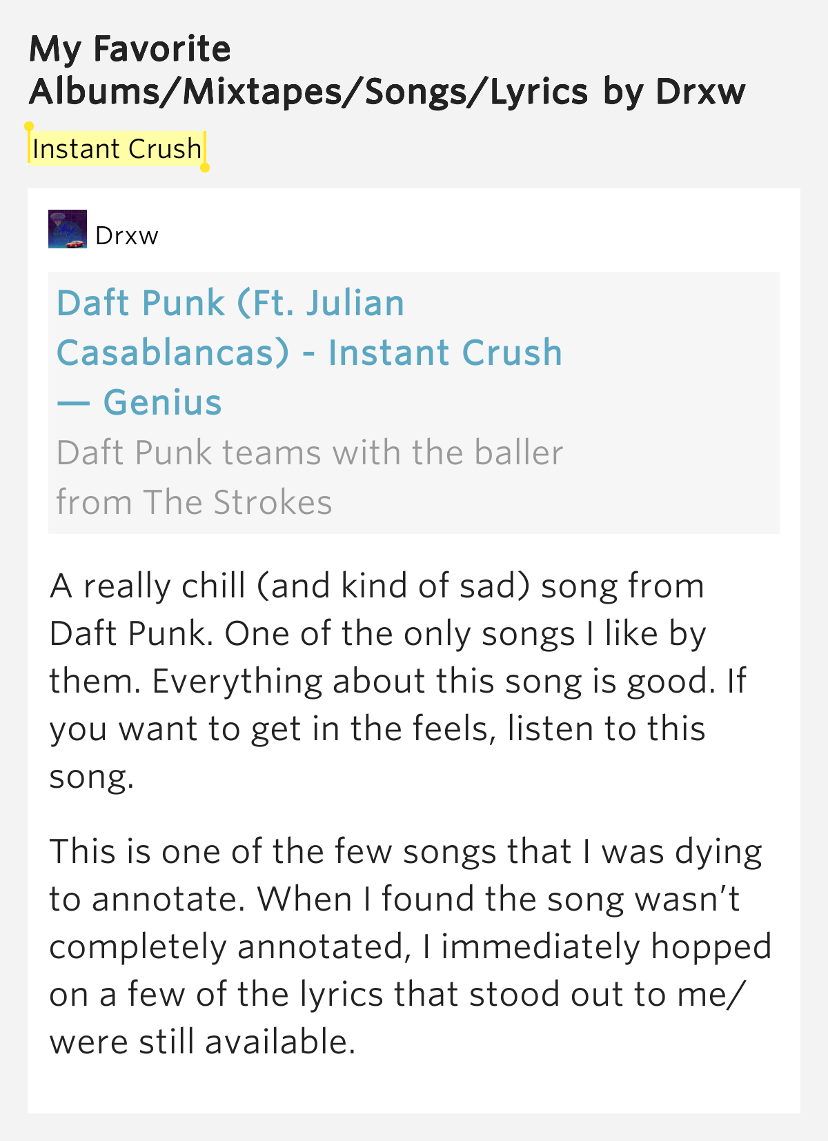Instant Crush My Favorite Albums/Mixtapes/Songs/Lyrics by Drxw