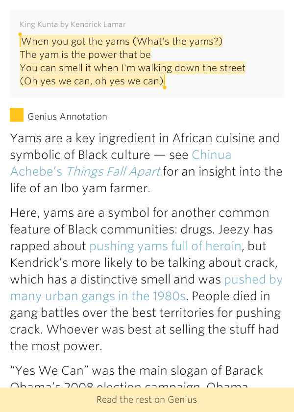 When you got the yams (What's the yams?) / The yam.. King Kunta