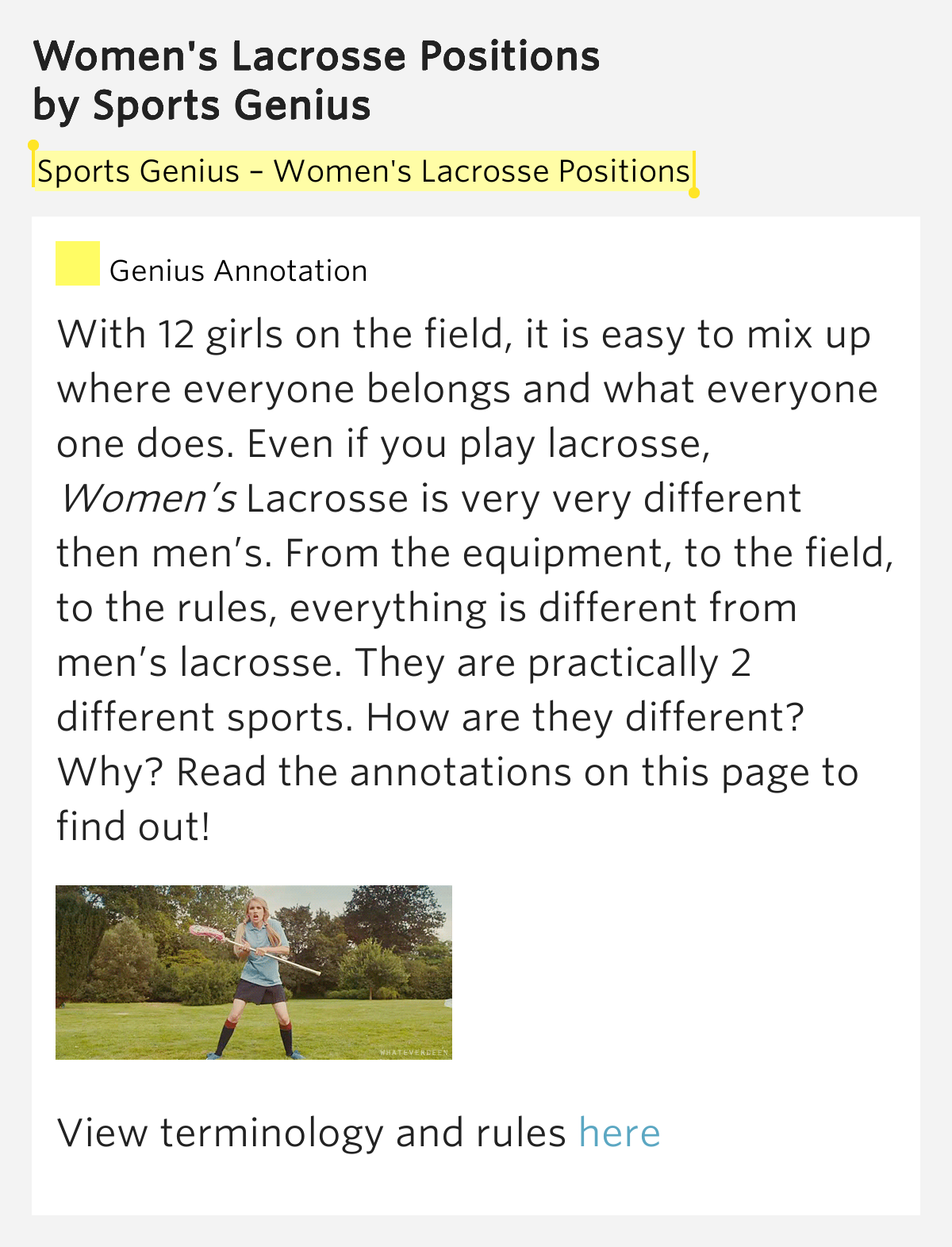 Sports Genius Women's Lacrosse.. Women's Lacrosse Positions