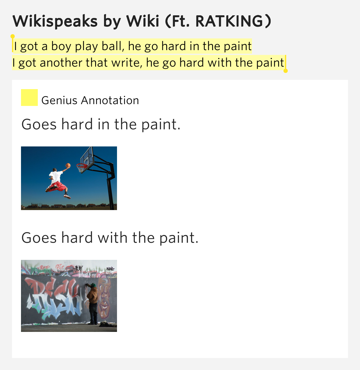 I got a boy play ball, he go hard in the paint / I.. Wikispeaks