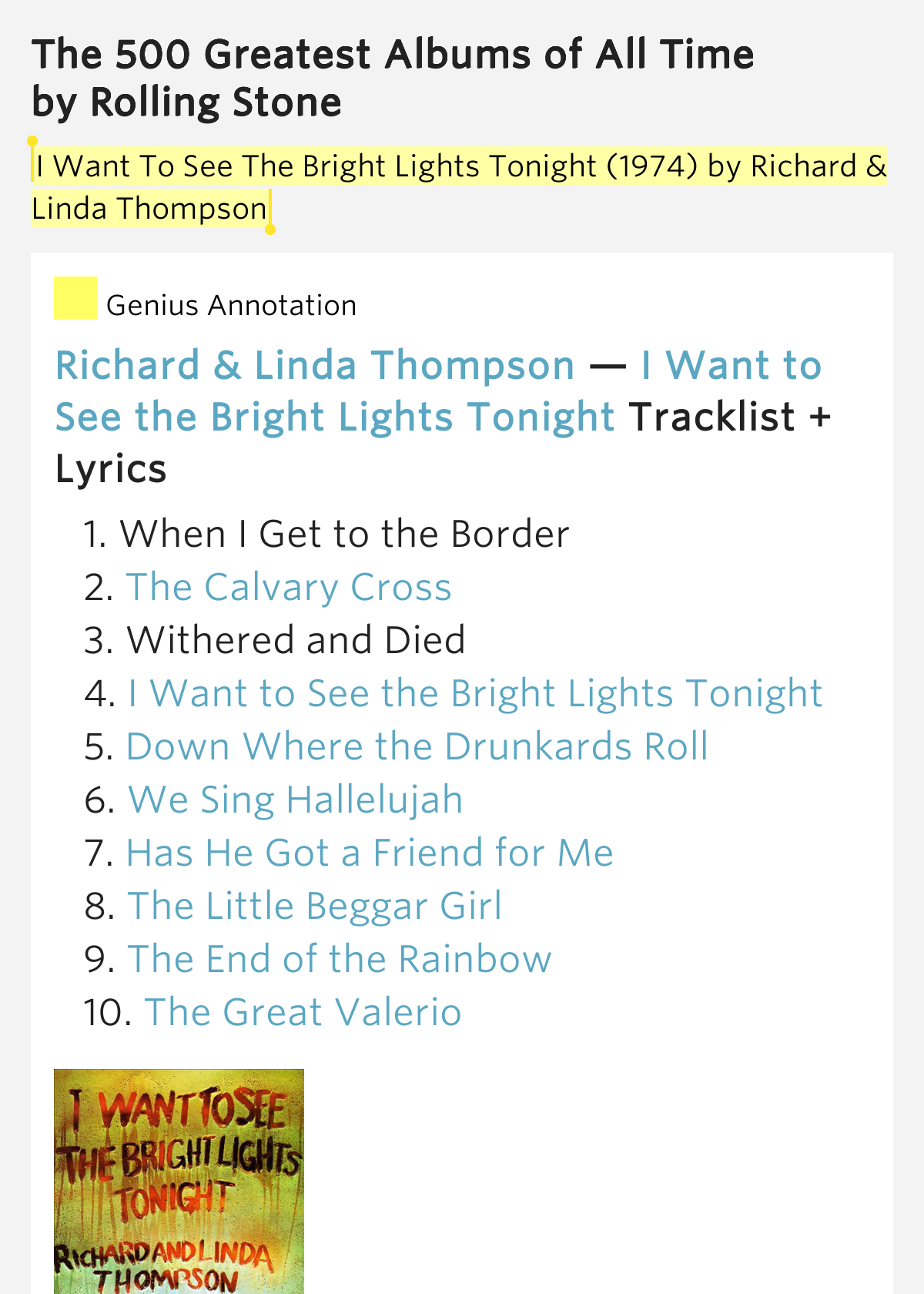 I Want To See The Bright Lights Tonight (1974) by Richard & Linda