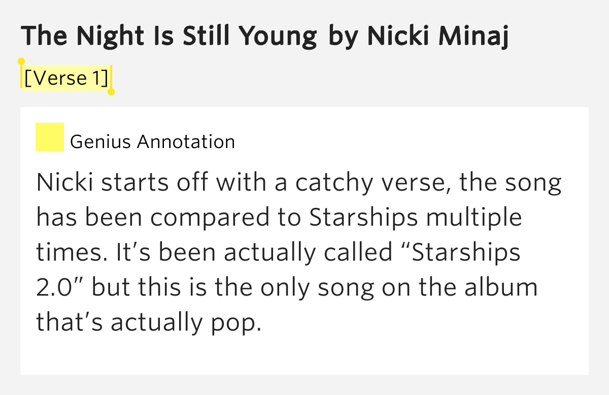 [Verse 1] – The Night Is Still Young Lyrics Meaning