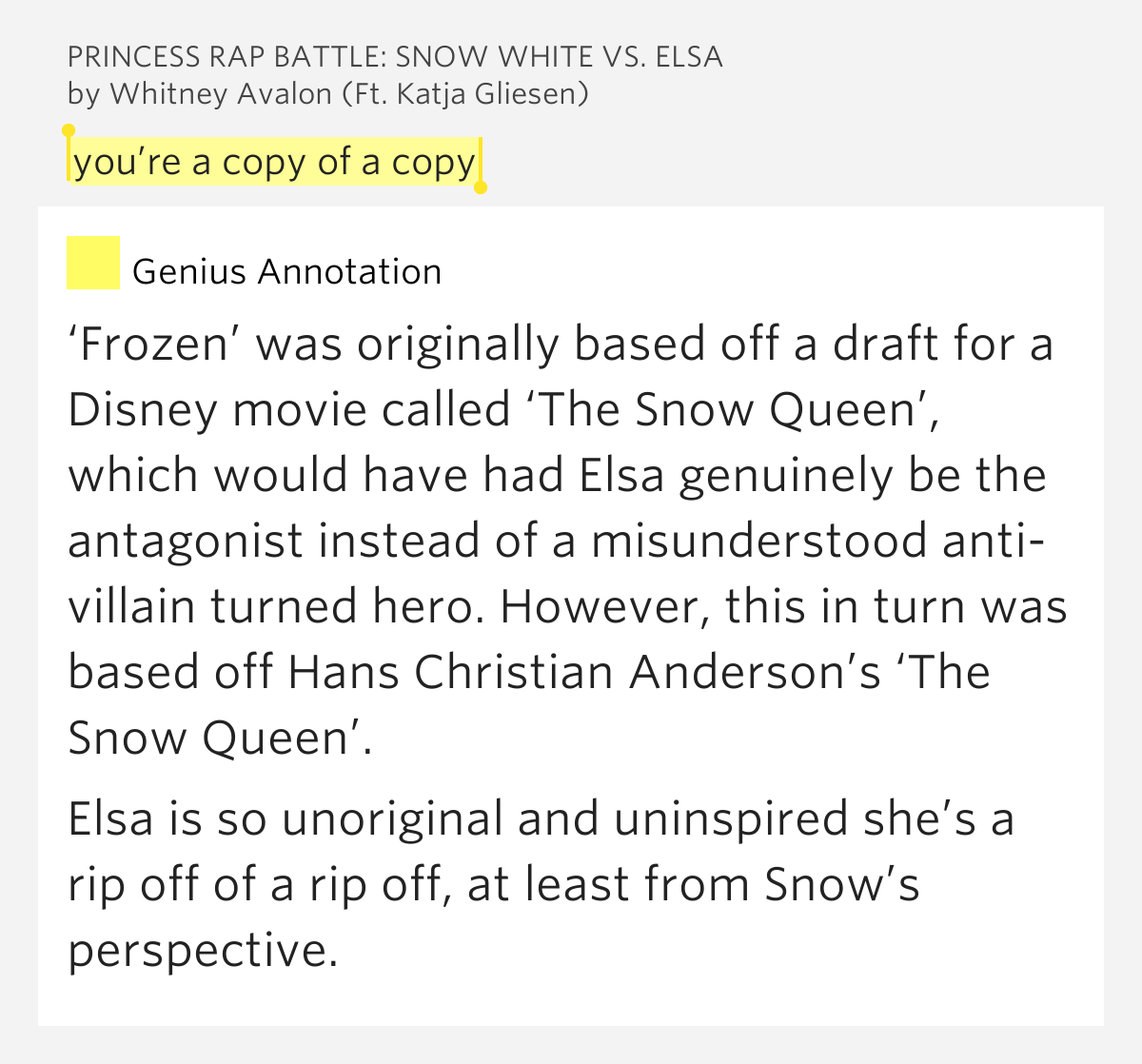 Elsa And Snow White Rap Battle Lyrics