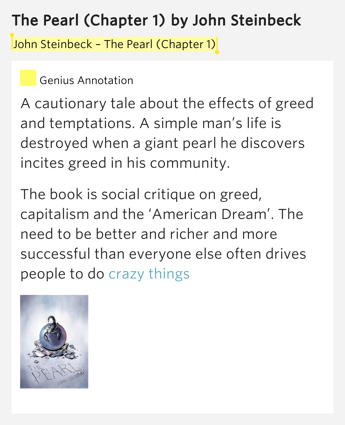 the effects of greed in the pearl by john steinbeck The pearl by john steinbeck the pearl is a novel by american author john steinbeck and the disastrous effects of stepping out of an established. the effects of greed in the pearl by john steinbeck The pearl by john steinbeck the pearl is a novel by american author john steinbeck and the disastrous effects of stepping out of an established.