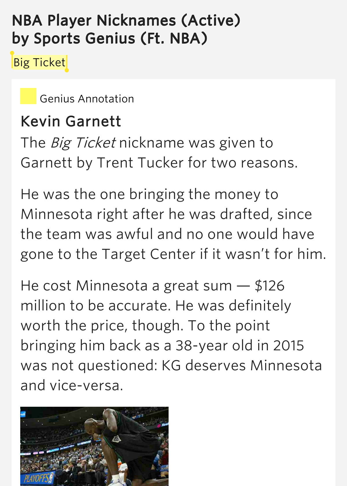 Big Ticket NBA Player Nicknames (Active) Meaning