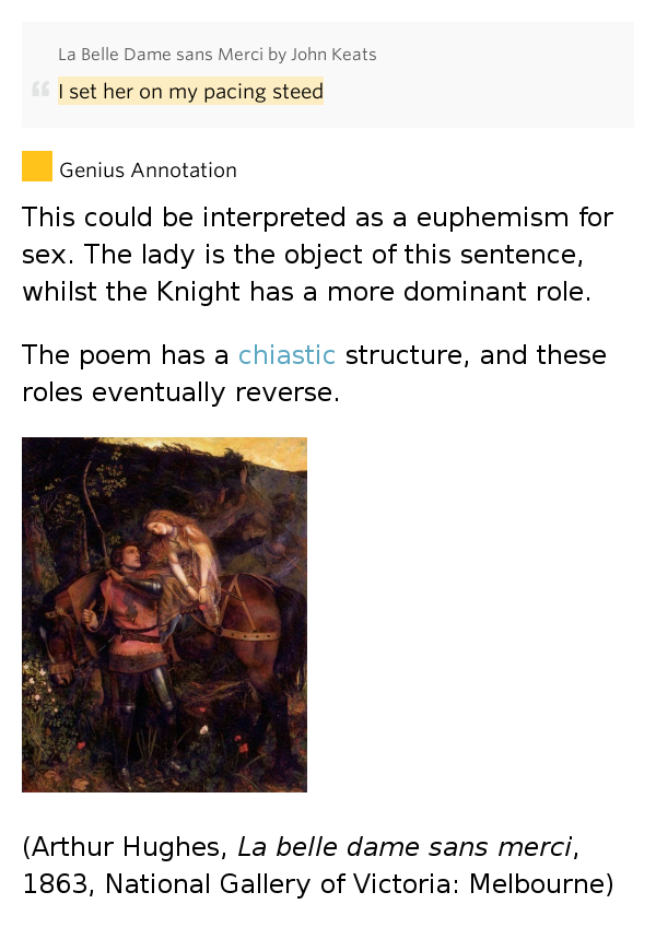 an examination of la belle dame by john keats Start studying la belle dame sans merci a ballad by john keats learn vocabulary, terms, and more with flashcards, games, and other study tools. an examination of la belle dame by john keats Start studying la belle dame sans merci a ballad by john keats learn vocabulary, terms, and more with flashcards, games, and other study tools.