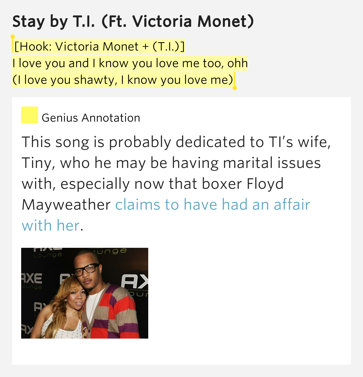 [Hook Victoria + (T.I.)] / I love you and I know you love me too