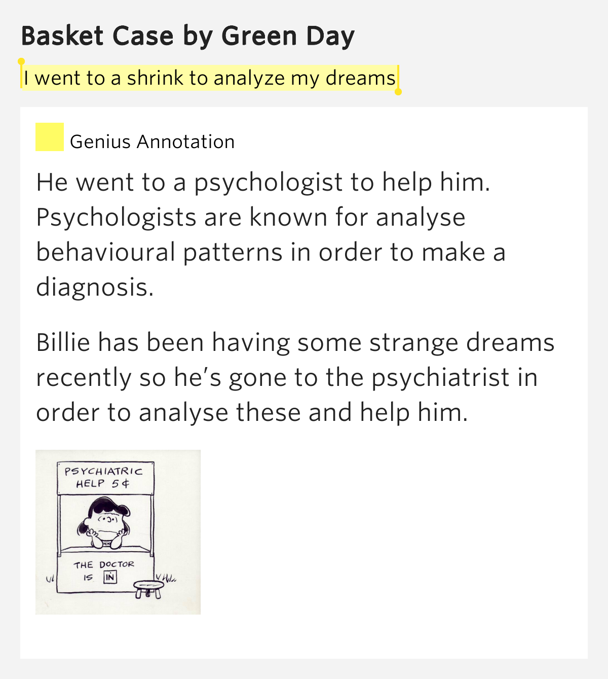 I went to a shrink to analyze my dreams Basket Case Lyrics Meaning