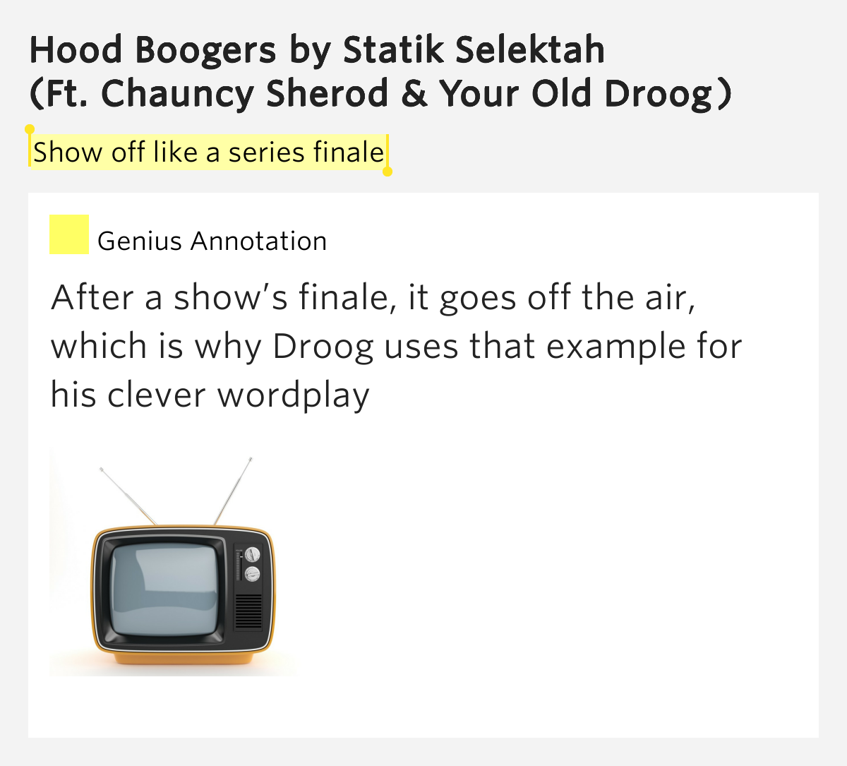 Show Off Like A Series Finale Hood Boogers Lyrics Meaning