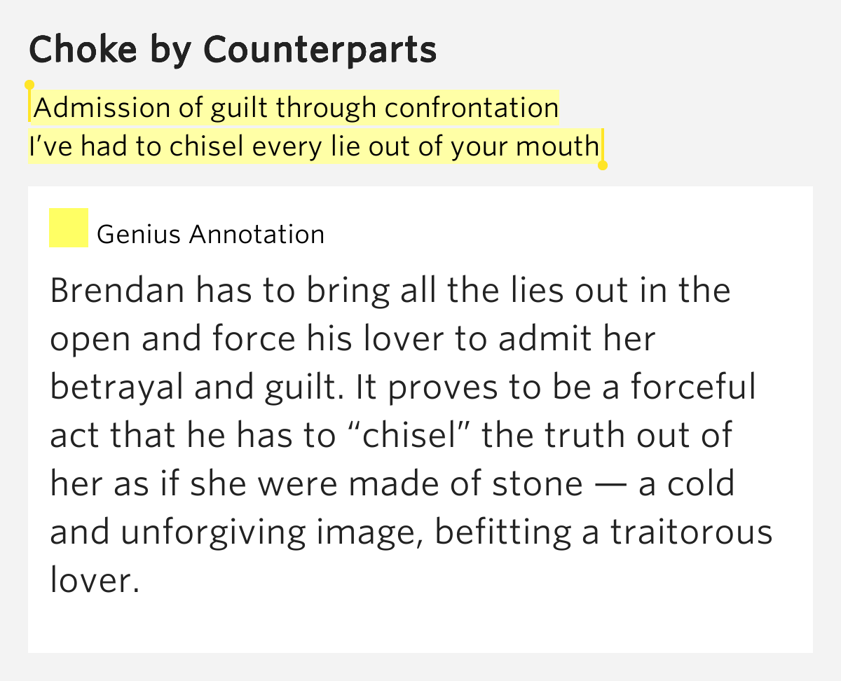 Admission of guilt through confrontation / I’ve had to chisel every lie