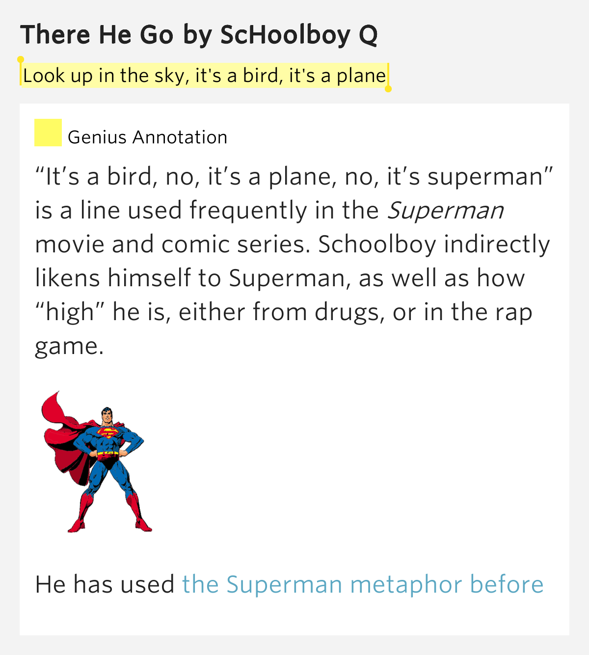 Look up in the sky, it's a bird, it's a plane There He Go Lyrics Meaning