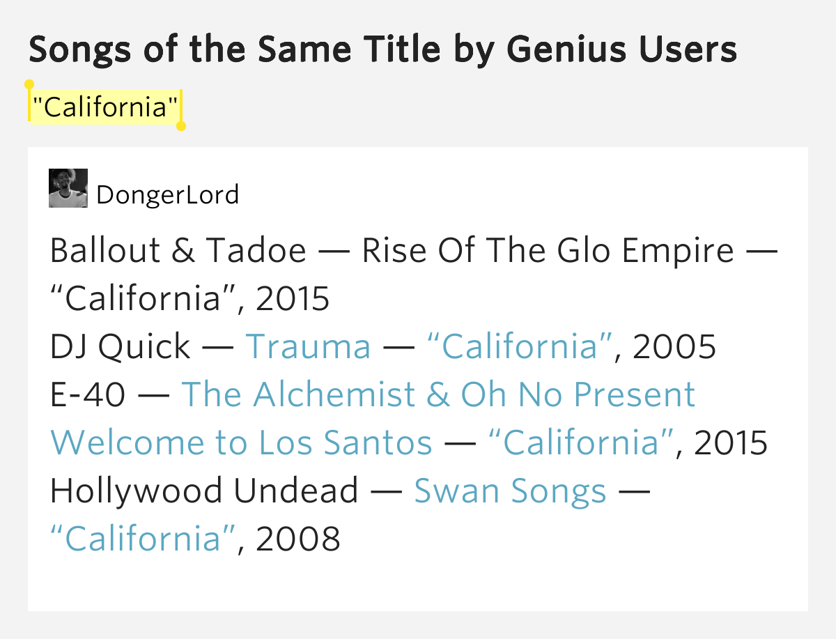 "California" Songs of the Same Title Lyrics Meaning