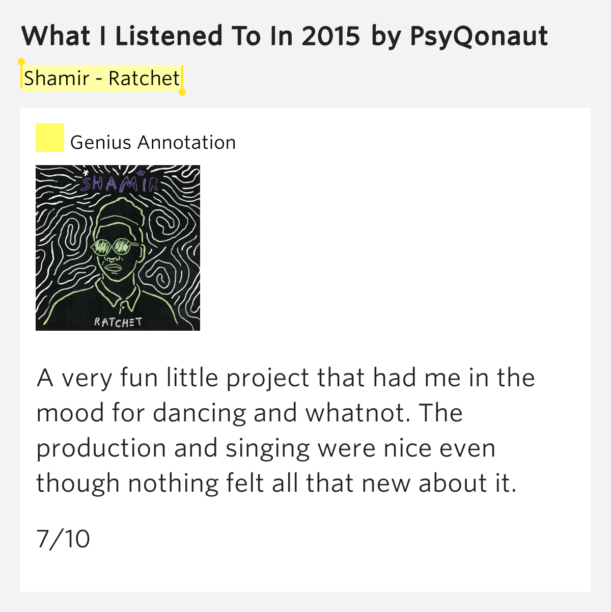 Shamir Ratchet What I Listened To In 2015 Lyrics Meaning